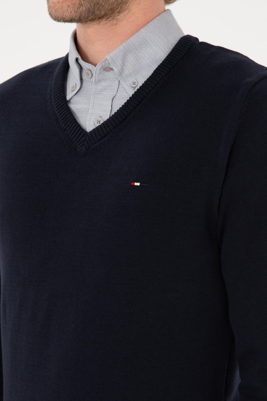 Erkek Slim Fit V Yaka Lacivert Basic Kazak - U.s. polo assn фото 7