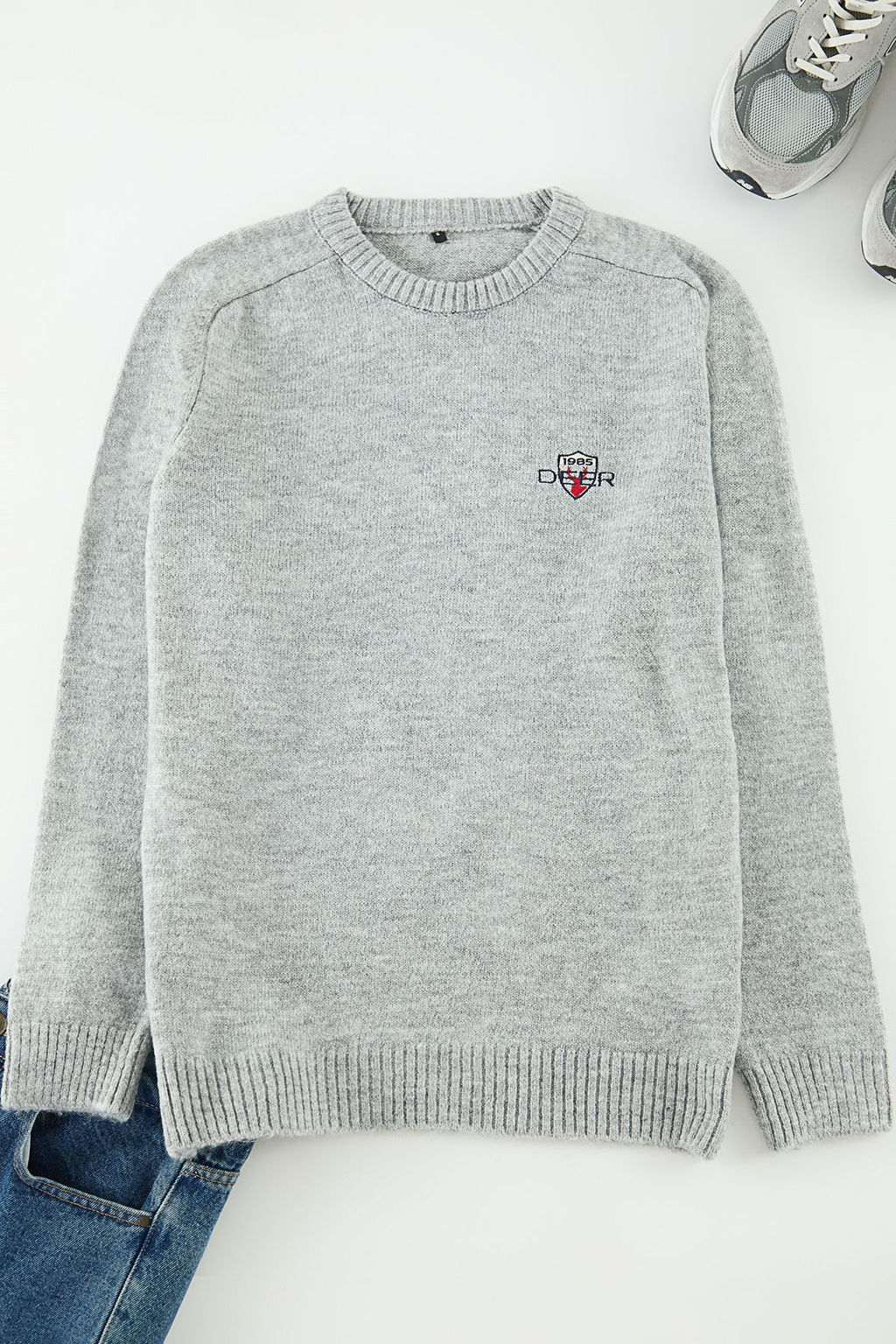 TRENDYOL MAN Gri Regular Bisiklet Yaka Duz Triko Kazak TMNAW25KZ00074
