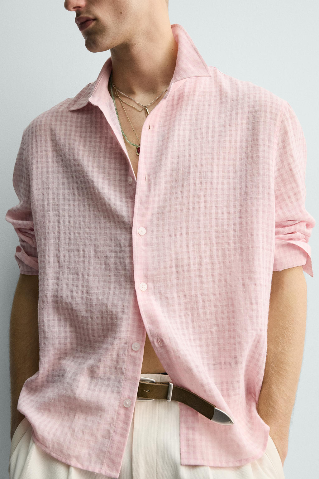 CAMISA FLUIDA CUADROS / Rosa pastel - Zara фото 6
