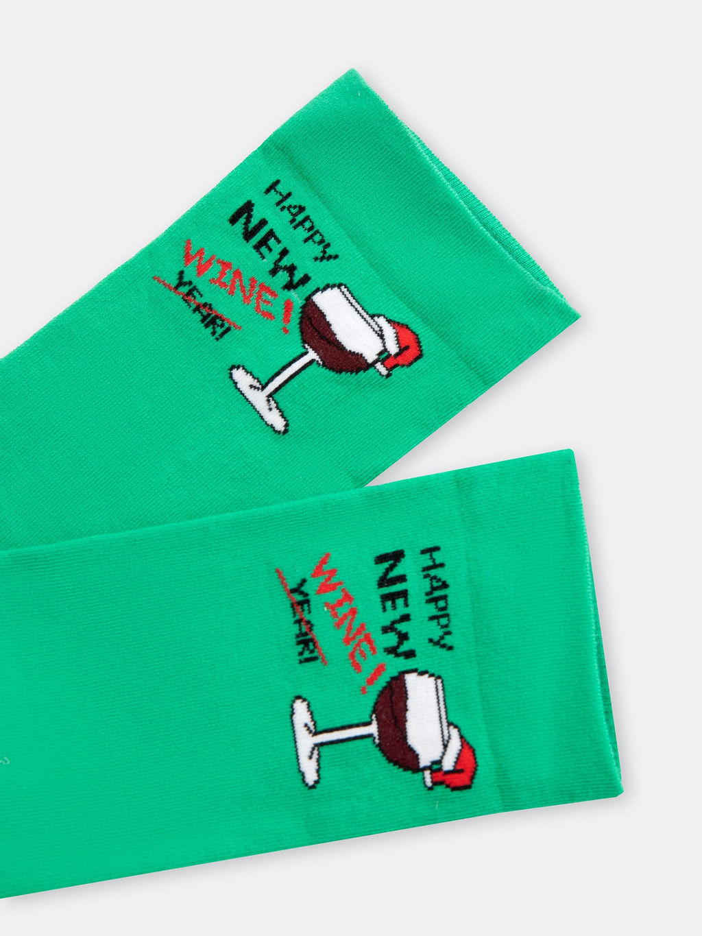 Цена за 5 пар! Носки женские зеленые с рисунком в виде бокала и надписей