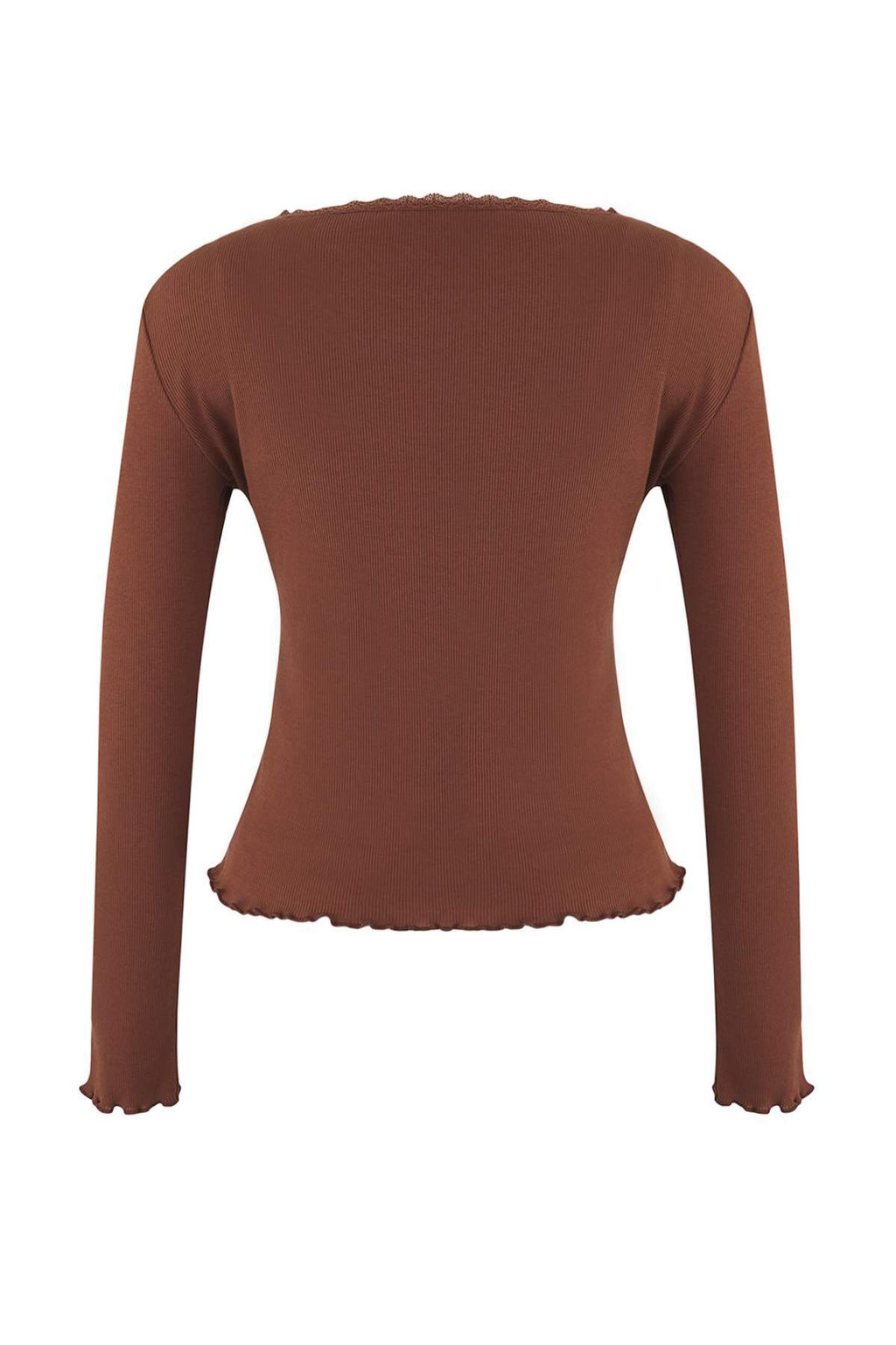 Teen Kahverengi 2li Fitted/Vucuda Oturan Dugme Detayl? Fitilli Esnek Orme Bluz TWOAW26BZ00109