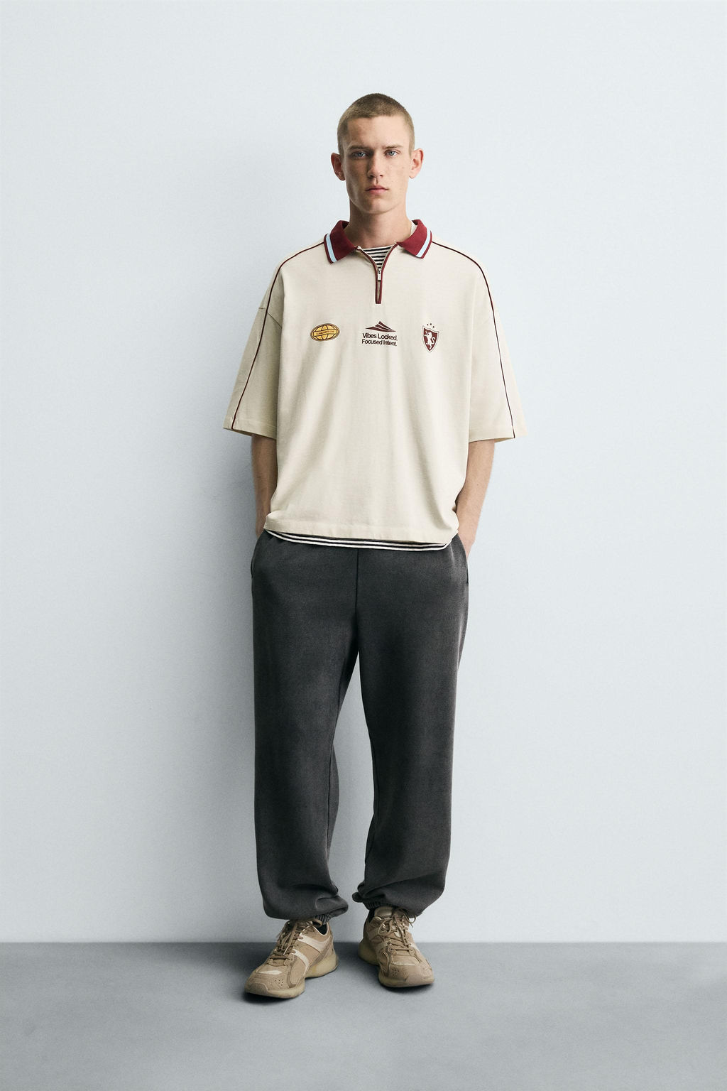 RETRO FOOTBALL PRINT POLO SHIRT