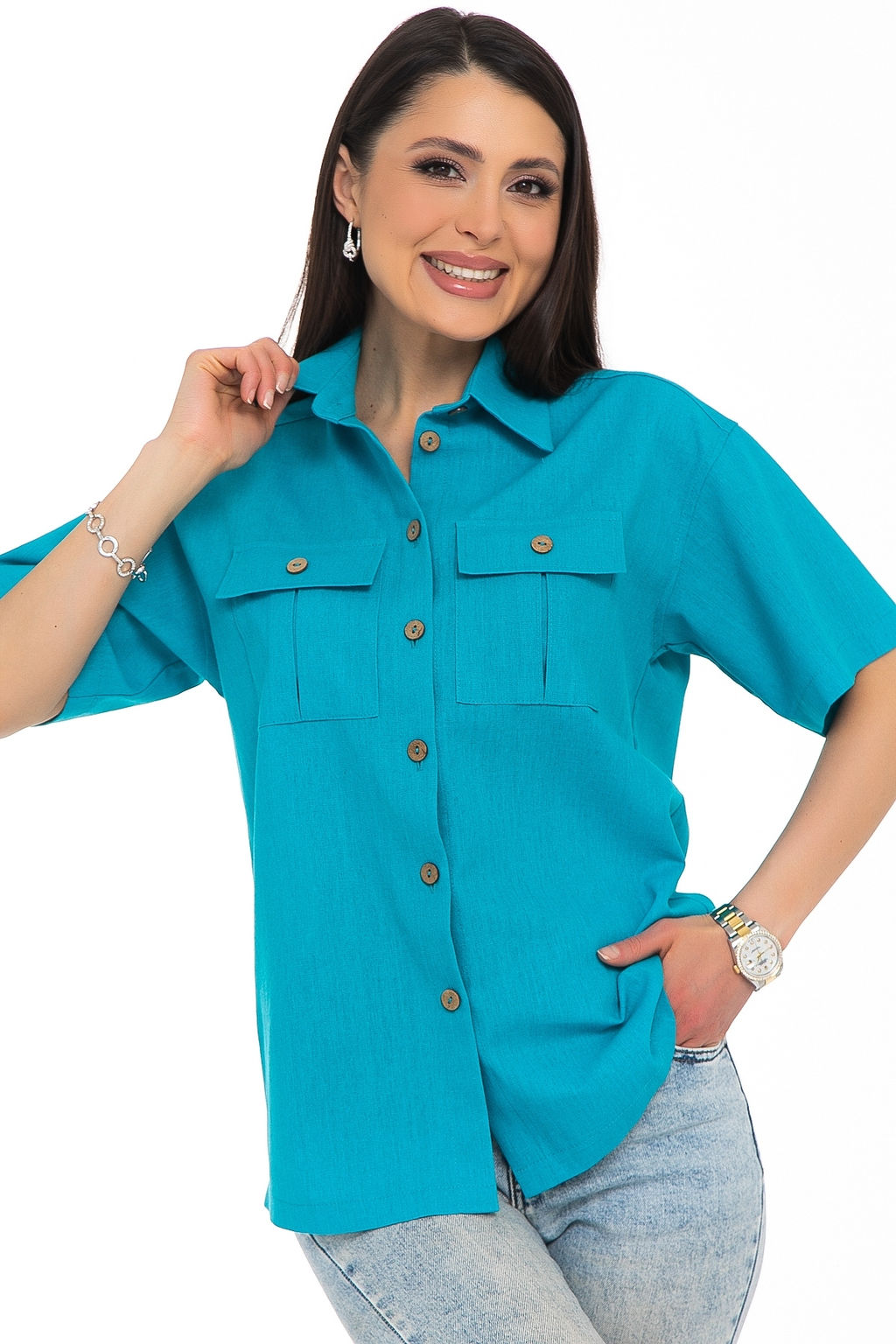 Рубашка Отличная (лён, бирюза) - Diolche фото 2