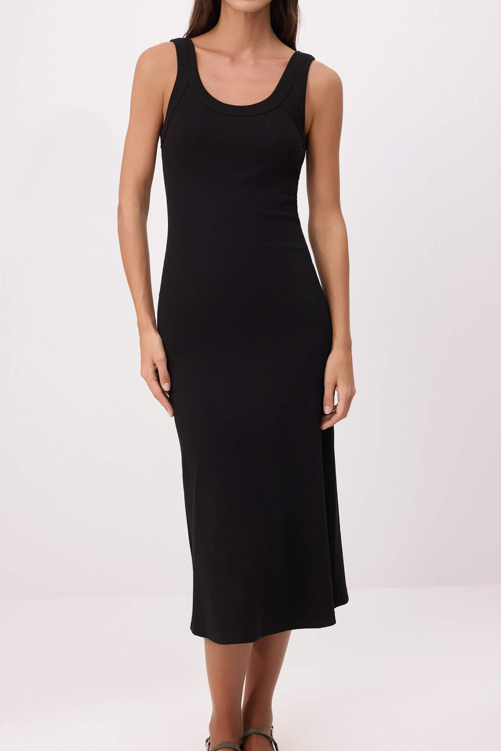 Siyah A-Kesim/Can Form Havuz Yaka Kolsuz Fitilli Esnek Orme Elbise TWOSS26EL00462