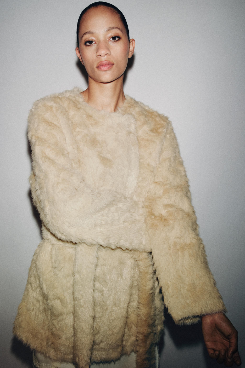 ZW COLLECTION FAUX FUR BELTED JACKET - Zara фото 5