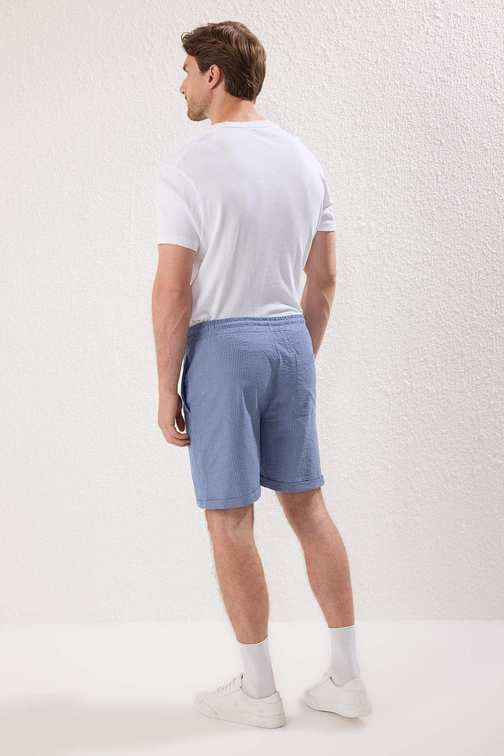 TRENDYOL MAN Mavi Regular Fit Gofre Dokulu Cizgili Yazl?k Sort & Bermuda TMNSS25SR00001 - Trendyolmilla фото 6
