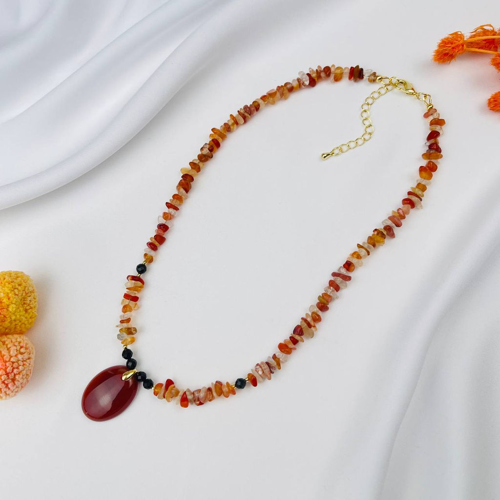 Колье из Сердолика и Обсидиана 45 см +