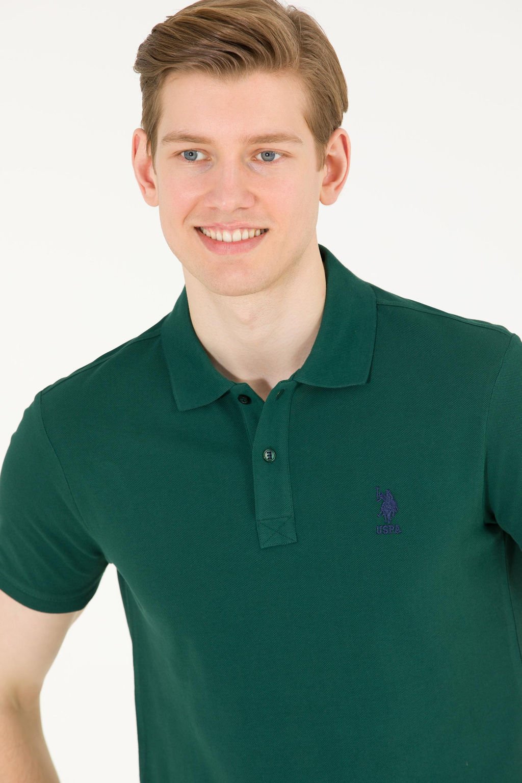 U. S. Polo Assn Мужская темно-зеленая базовая футболка с воротником-поло - U.s. polo assn фото 5