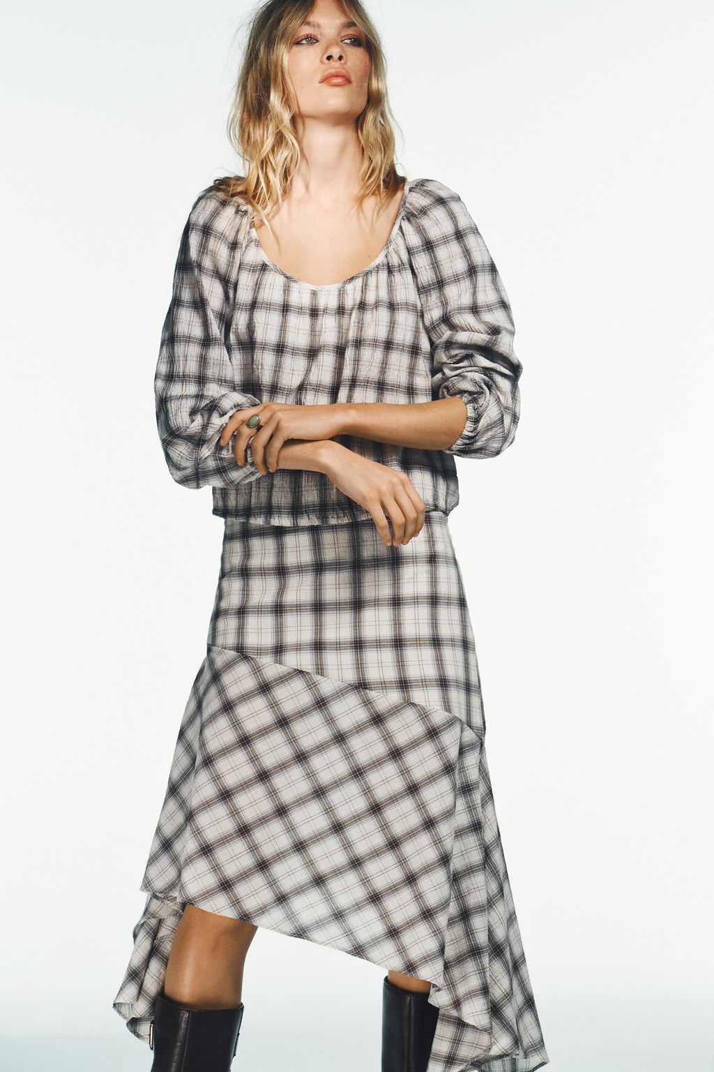 ELASTICATED CHECK SHIRT - Zara фото 5