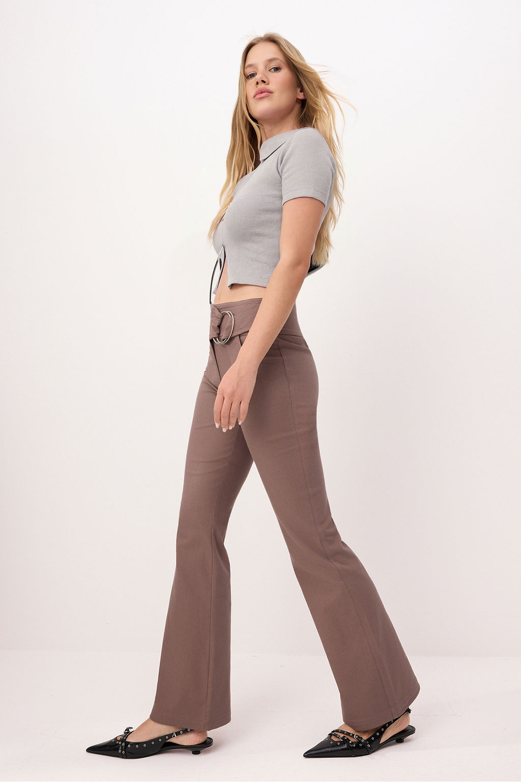 Kahverengi Flare Kemer Detayl? Vucudu Saran Dusuk Bel Pantolon TWOSS26PL00026 - Trendyolmilla фото 4