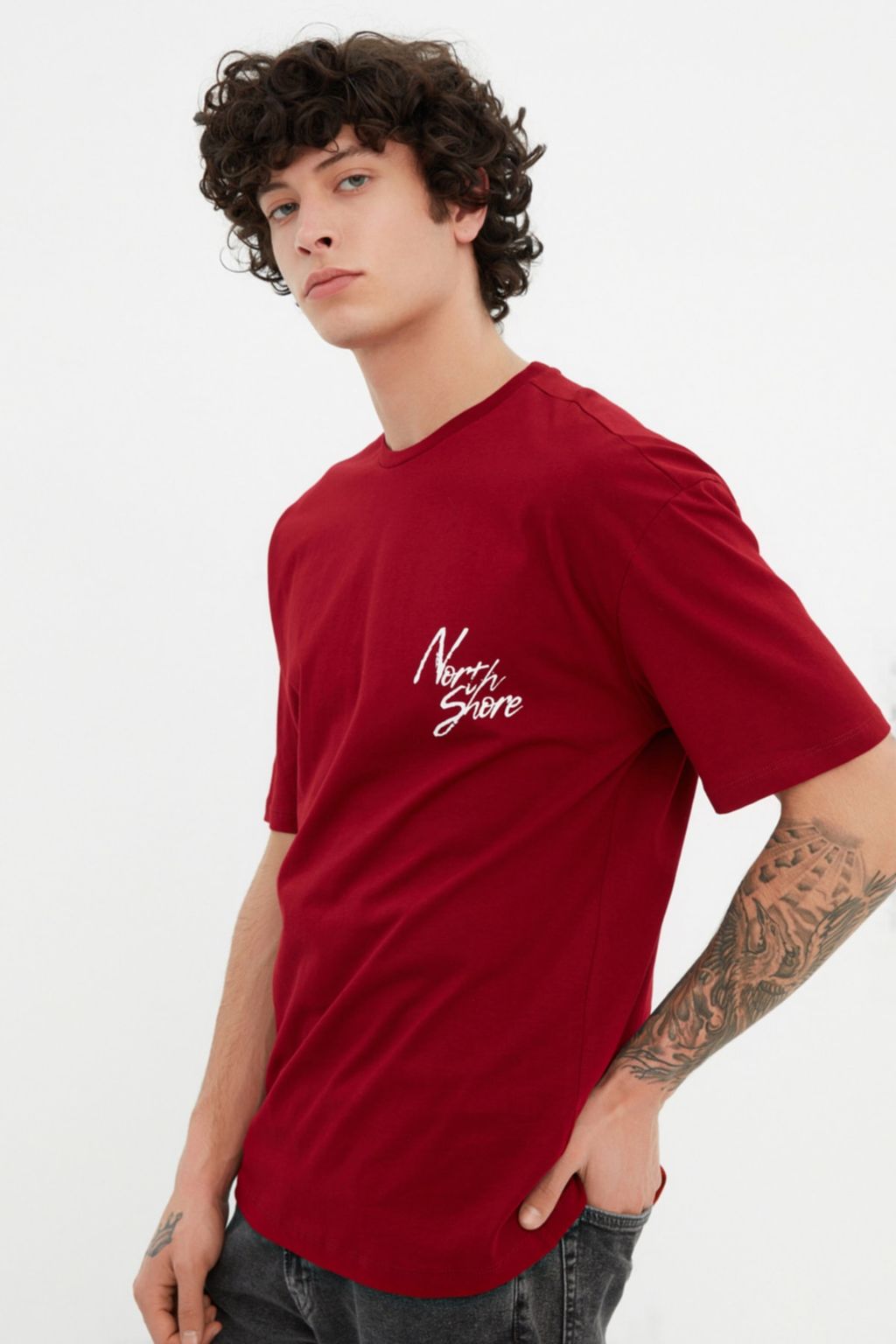 TRENDYOL MAN Bordo Oversize/Genis Kesim Bask?l? %100 Pamuklu T-Shirt TMNSS20TS1099 - Trendyolmilla фото 7