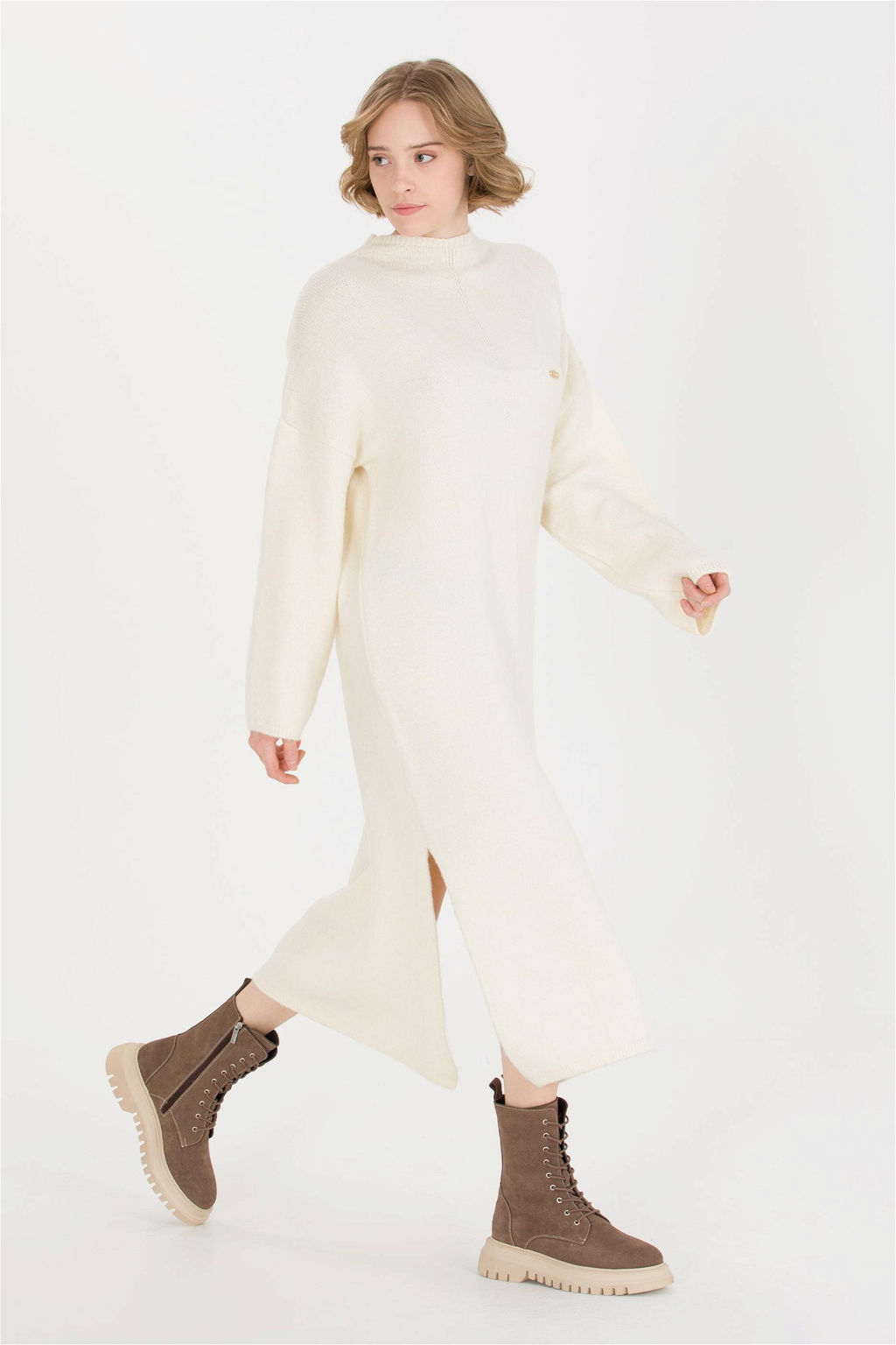 U. S. Polo Assn Женское трикотажное платье кремового меланжевого цвета - U.s. polo assn фото 6