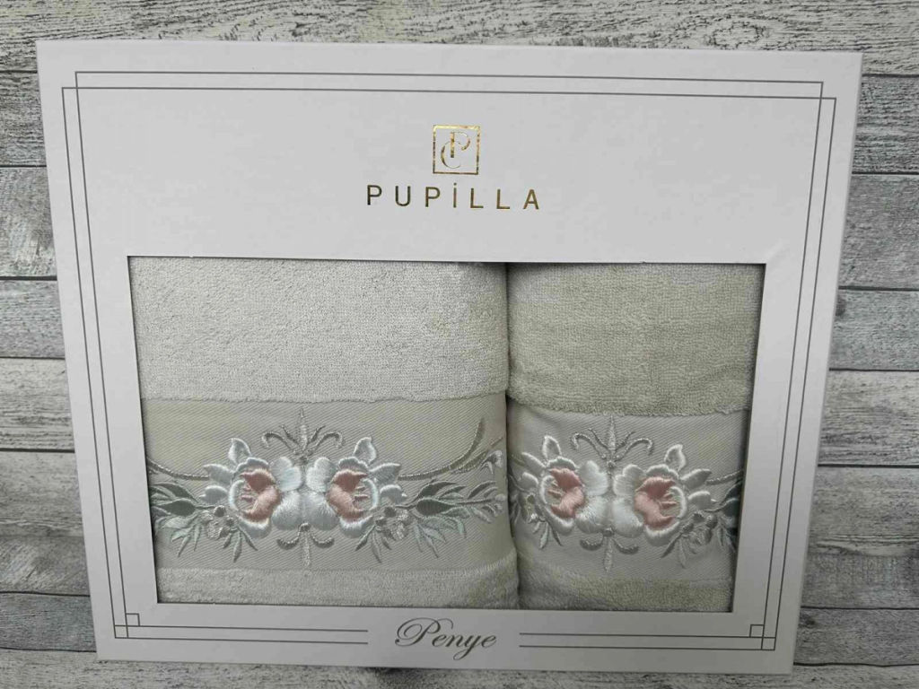 Набор полотенец Pupilla EVA хлопок (2 шт) (50*90,70*140) цветы на ветке бежевый