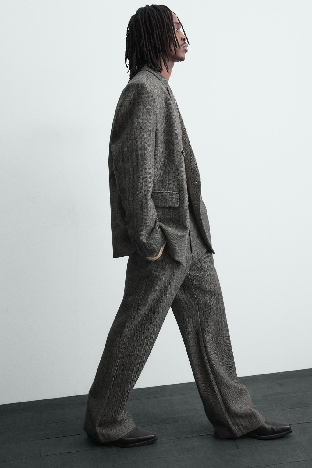 HERRINGBONE TEXTURED SUIT TROUSERS WITH WOOL - Zara фото 6