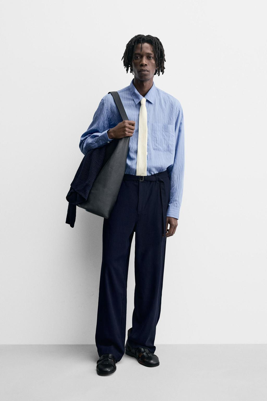 CREASED-EFFECT STRIPED FLOWING SHIRT