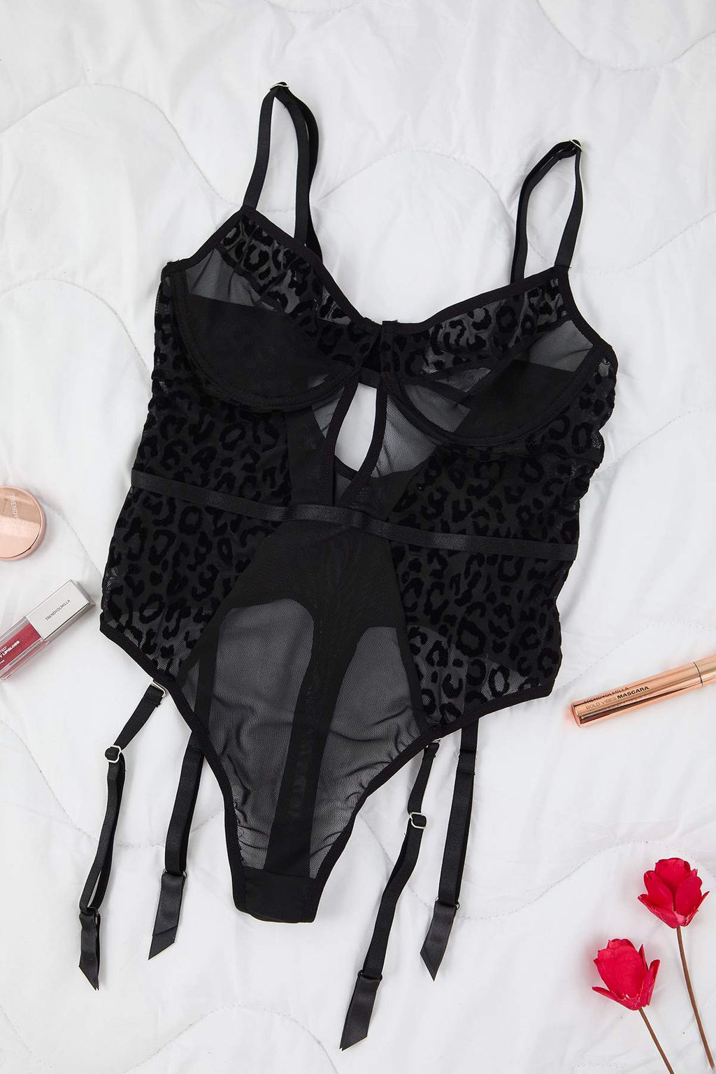 Siyah Mesh Fitted Jartiyer Animal Kaps?z Body THMAW26BD00008 - Trendyolmilla фото 5