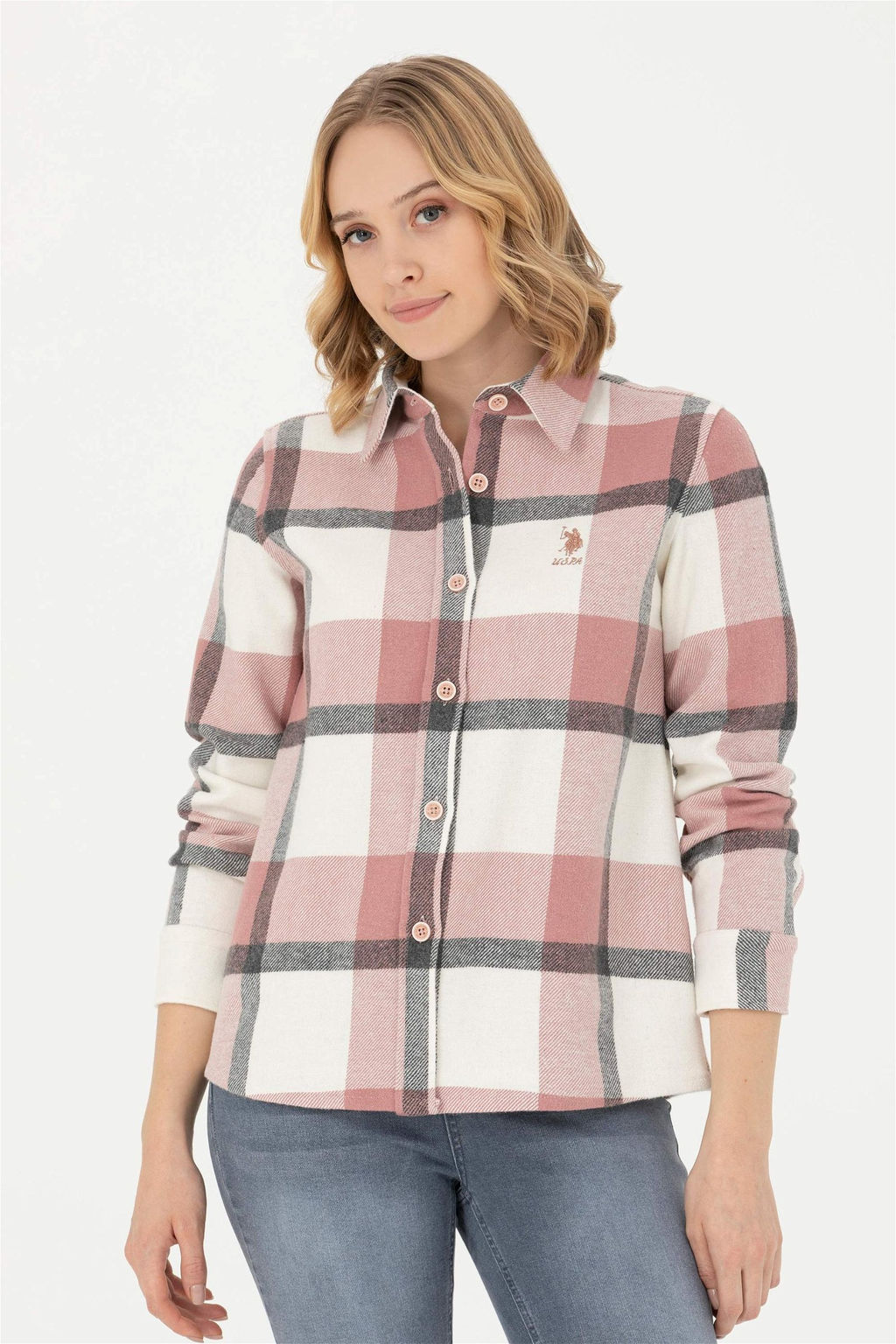 Женская пудровая рубашка с длинным рукавом Неожиданная скидка в корзине - U.s. polo assn фото 3