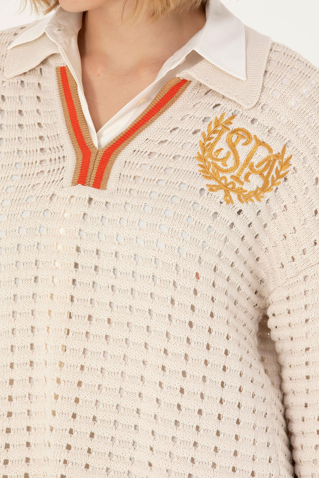 Женский кремовый свитер с v-образным вырезом Неожиданная скидка в корзине - U.s. polo assn фото 7