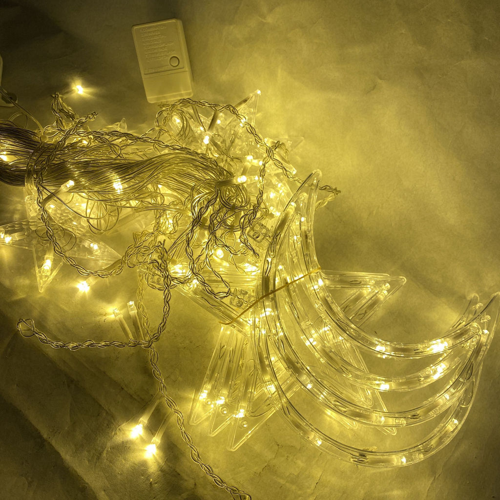 Гирлянда штора желтого свечения, звезды+луна - Family фото 3