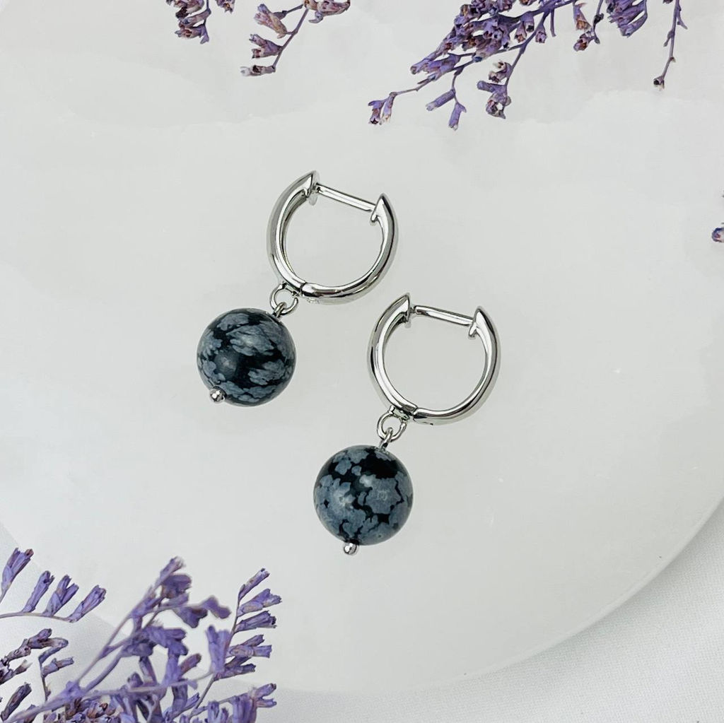 Серьги из снежного Обсидиана