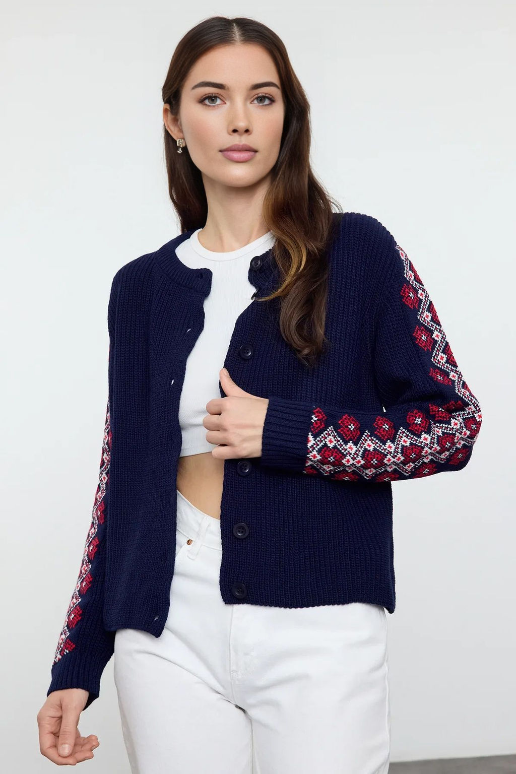 TRENDYOLMILLA Lacivert Nak?s Desenli Triko H?rka TWOAW25HI00379
