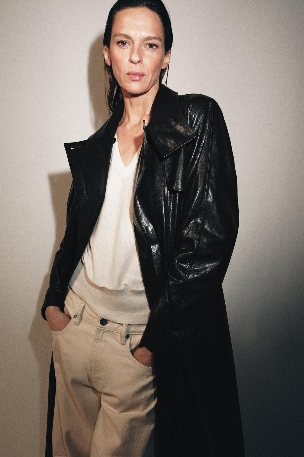 TRENCH PIEL100% HOMBRERAS ZW COLLECTION LIMITED EDITION / Negro - Zara фото 7