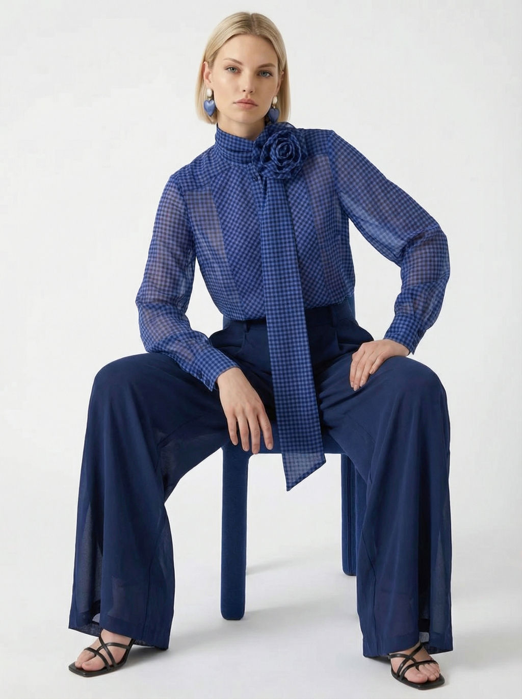 Блузка из органзы в клетку OD-984-1 фиолетовый с черным