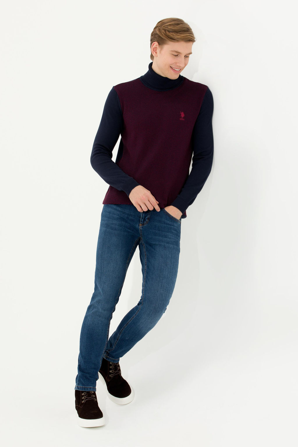U. S. Polo Assn Мужская бордовая водолазка из трикотажного свитера - U.s. polo assn фото 15