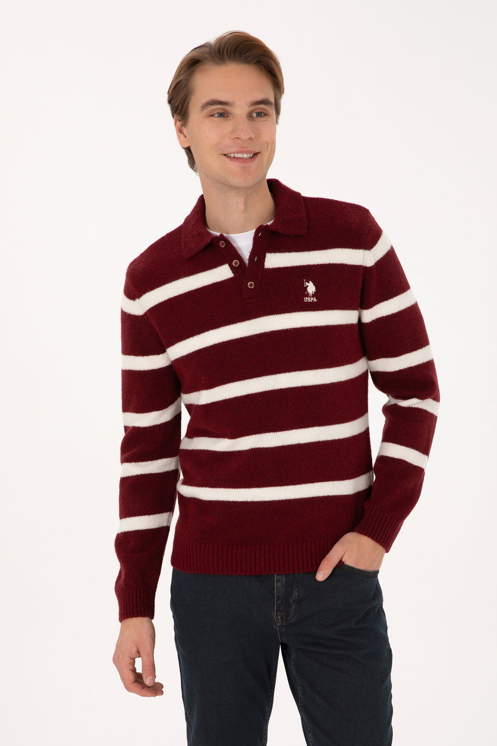Erkek Regular Fit Polo Yaka Bordo Kazak - U.s. polo assn фото 10