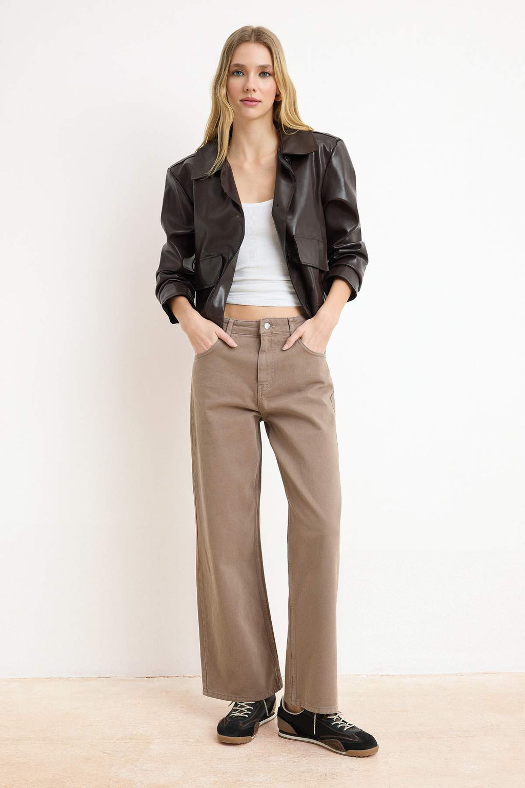 Koyu Kahverengi Yuksek Bel Bilek Boy Culotte %100 Pamuklu Jeans TWOAW26JE00190 - Trendyolmilla фото 27