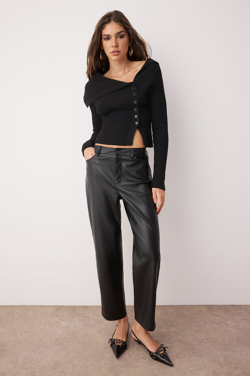 Siyah Merserize Gorunumlu Premium Iplik/Ozel Iplik Fitted/Vucudu Saran Triko H?rka TWOAW25HI00254