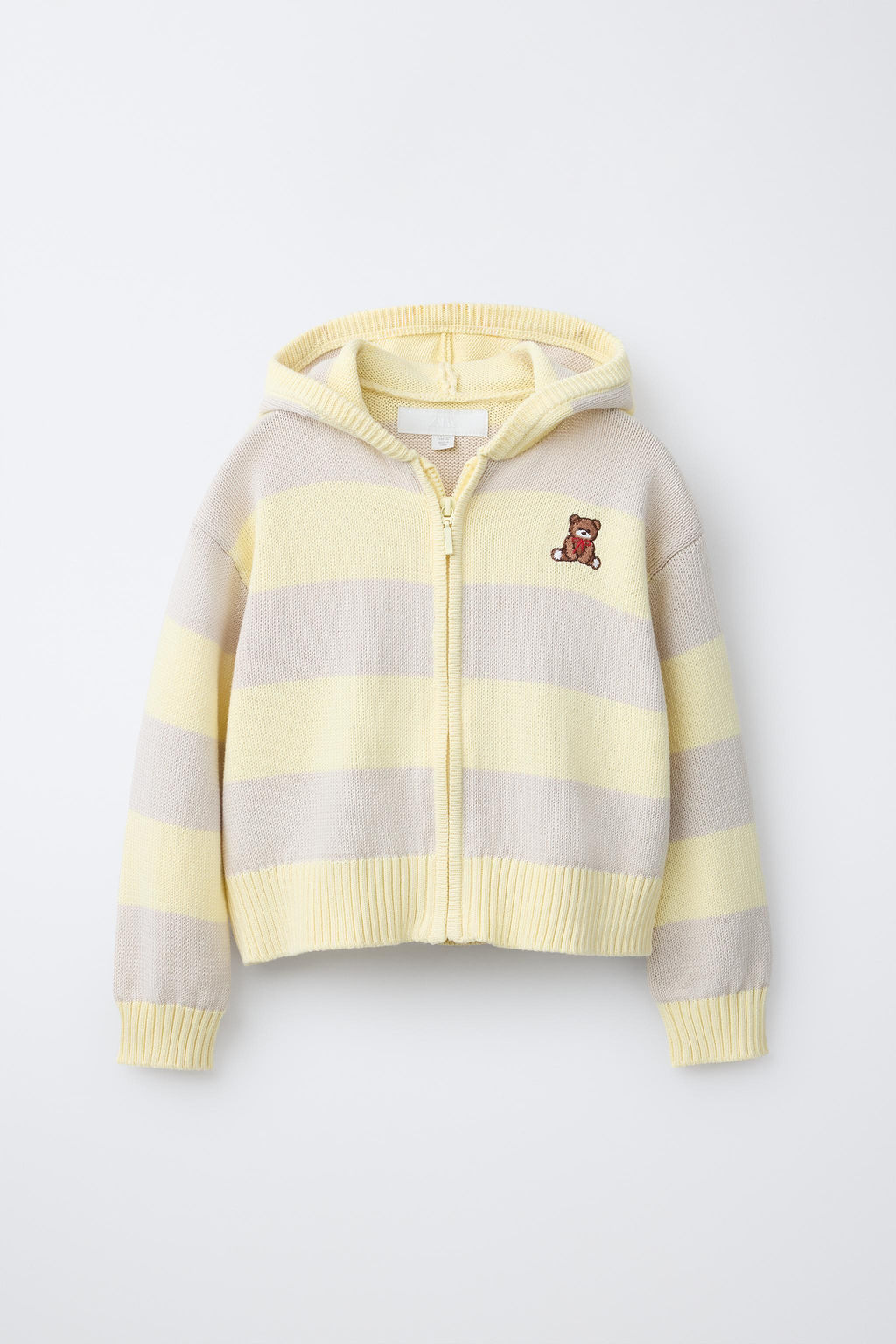 STRIPED HOODED KNIT CARDIGAN WITH BEAR EMBROIDERY - Zara фото 6