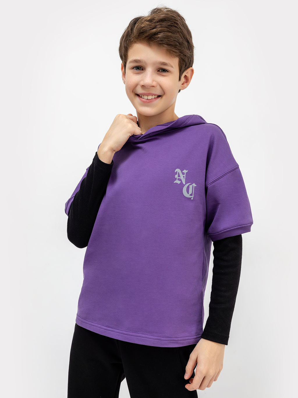 Худи с короткими рукавами сиреневого цвета для мальчиков - Mark formelle фото 2
