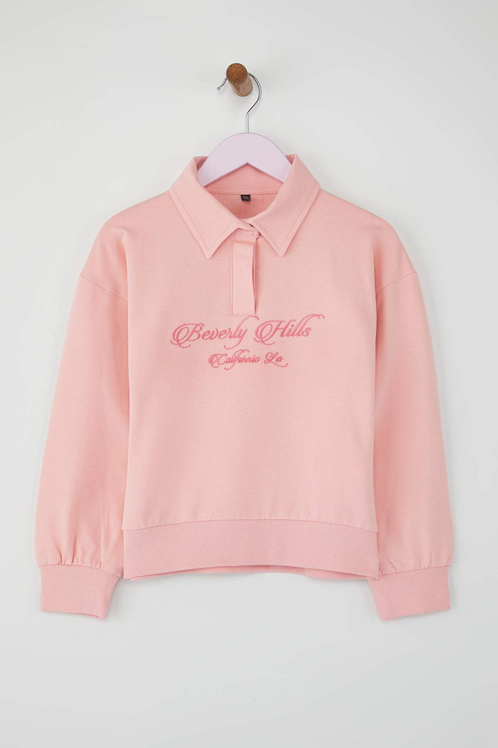 Lacivert 100% Pamuk Slogan Bask?l? Polo Yaka Oversize Orme K?z Cocuk Sweatshirt TKDAW26SW00009 - Trendyolmilla фото 6