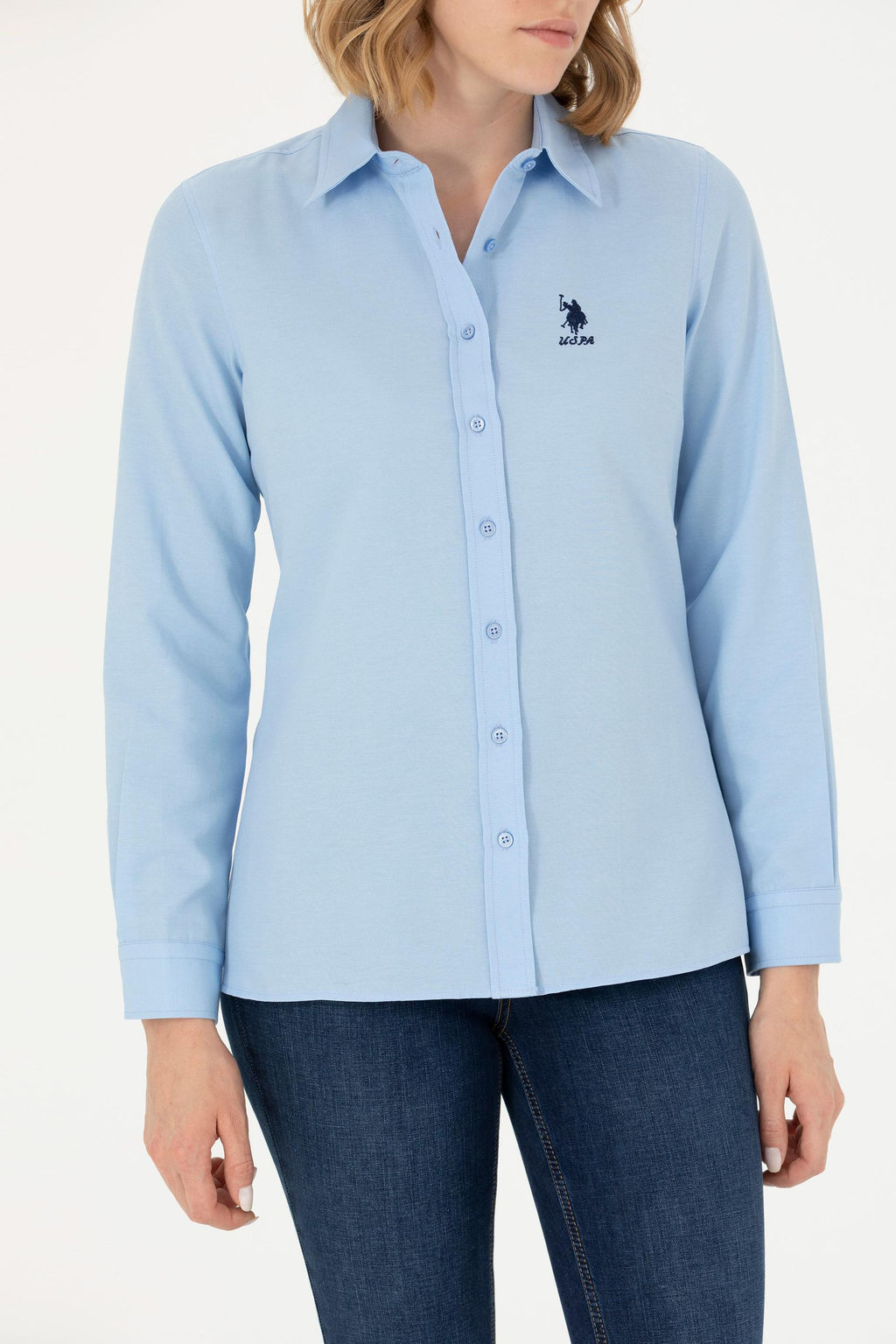 Женская синяя базовая рубашка с длинным рукавом Неожиданная скидка в корзине - U.s. polo assn фото 6
