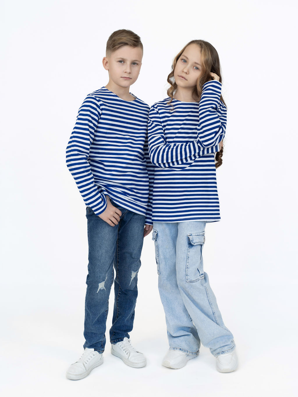 Тельняшка лонгслив детская васильковая полоска