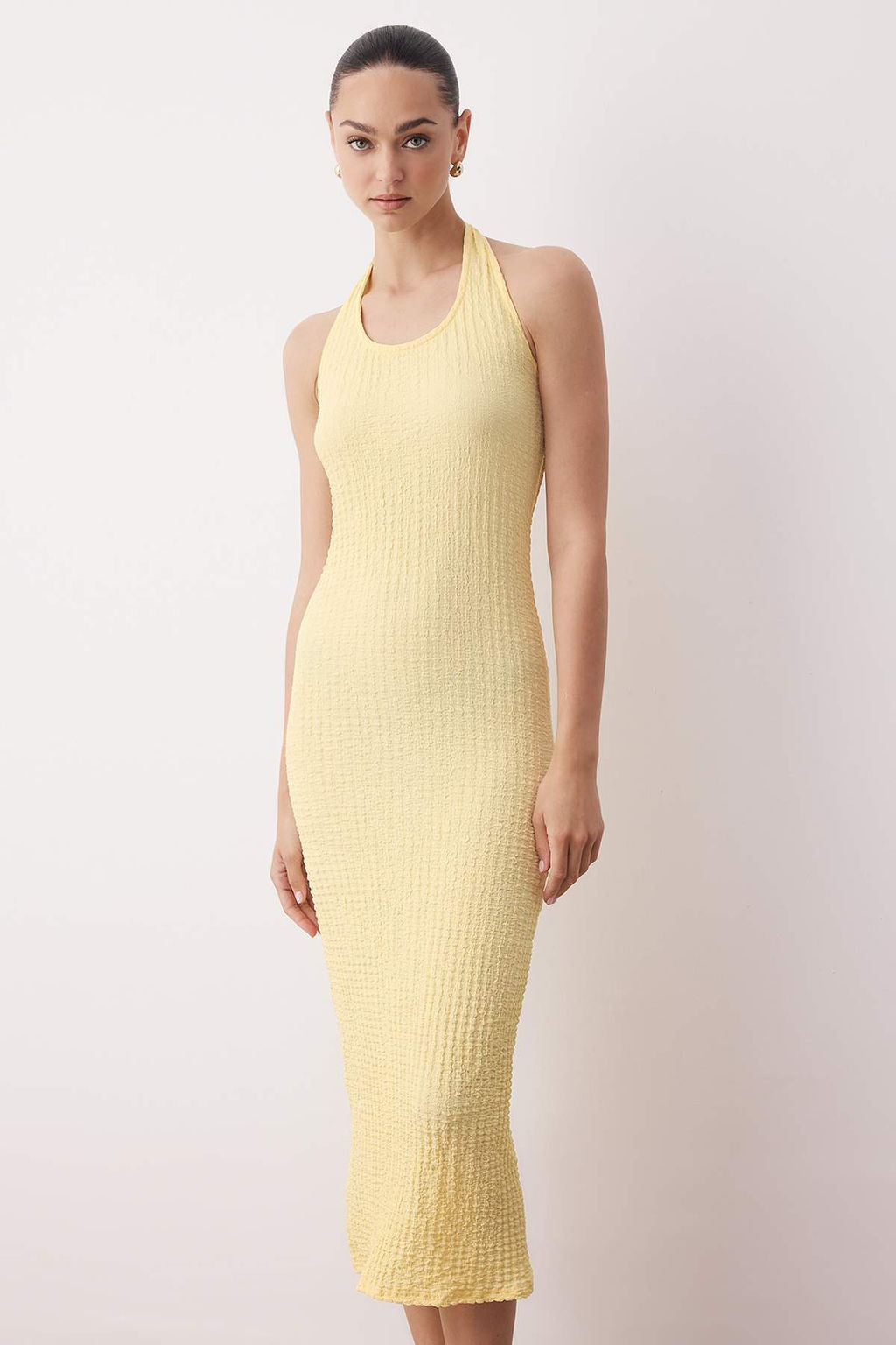 Sar? Dokulu Boyundan Gecmeli Bodycone/Vucuda Oturan Esnek Maxi Orme Elbise TWOSS25EL00900 - Trendyolmilla фото 2