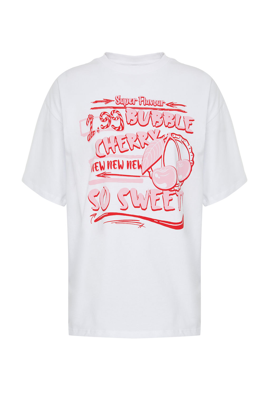 TRENDYOLMILLA Beyaz %100 Suprem Bask?l? Oversize/Rahat Kesim Orme T-Shirt TWOSS24TS00123