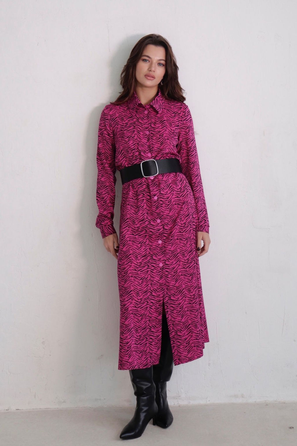 11051 Платье-рубашка удлинённое цикламеновое - Martichelli фото 2