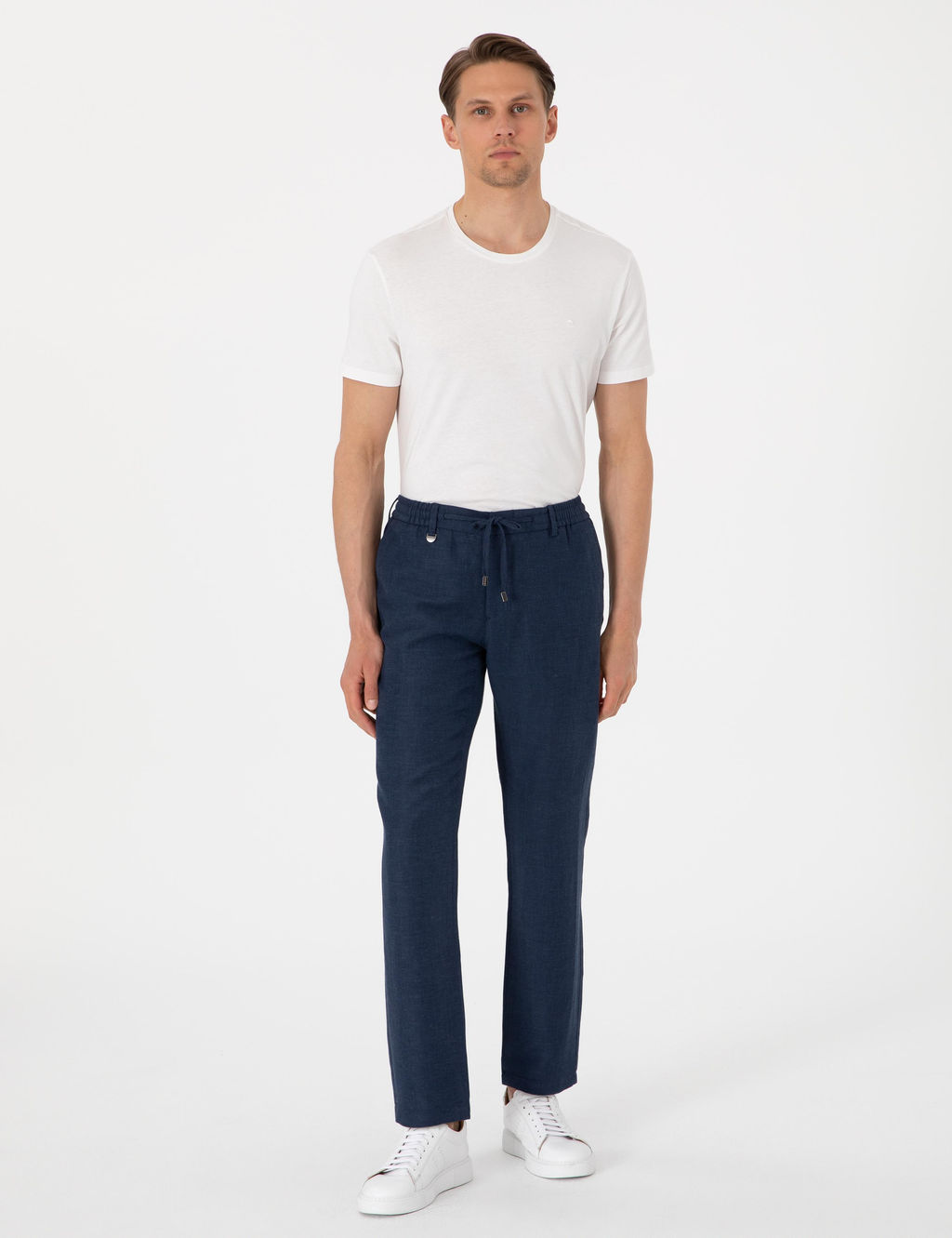 Lacivert Slim Fit Keten Kar___ml_ Pantolon