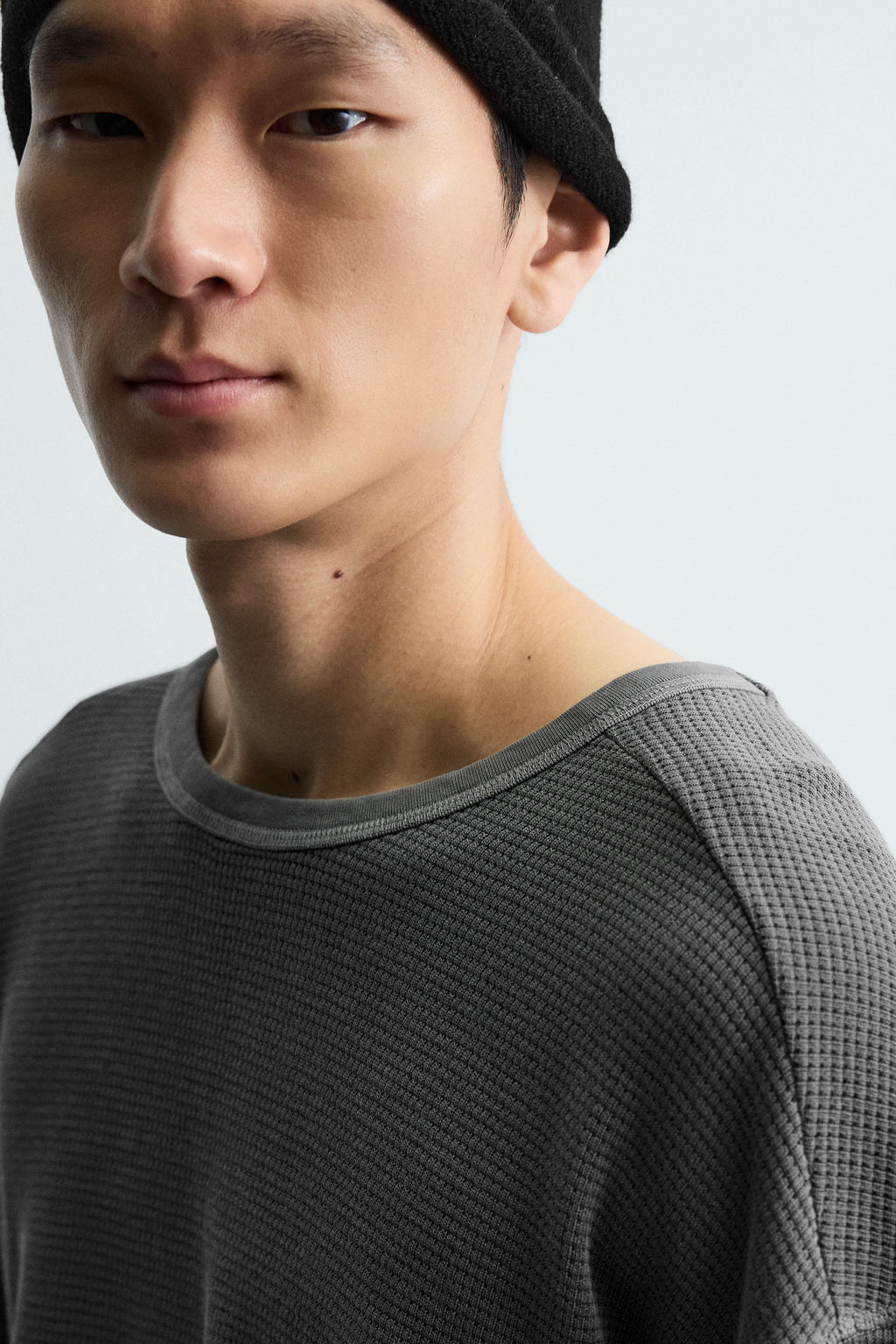 WASHED WAFFLE-KNIT T-SHIRT