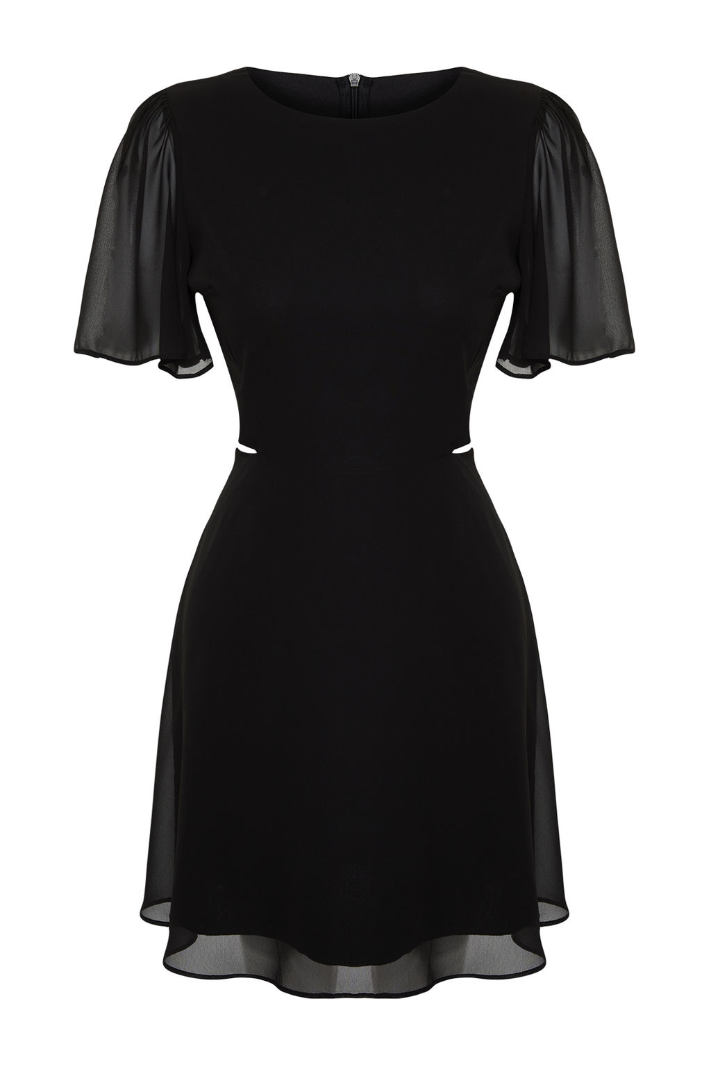 Siyah Etegi Belden Ac?lan Cut Out/Pencere Detayl? Mini Dokuma Elbise TWOSS24EL00696 - Trendyolmilla фото 7
