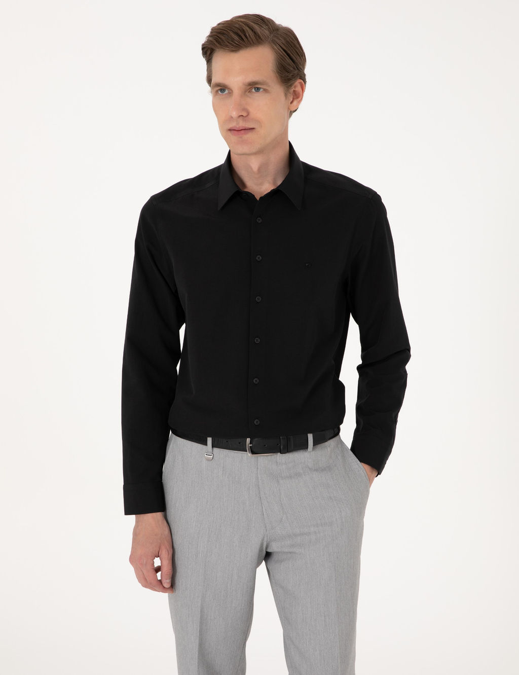 Siyah Slim Fit Uzun Kollu Basic G_mlek