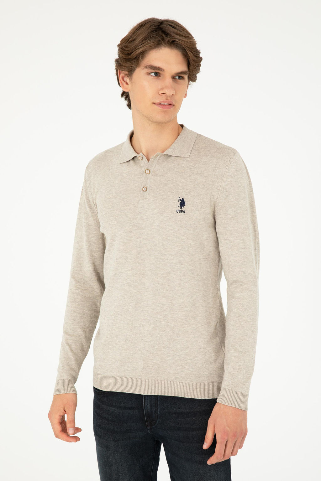Erkek Slim Fit Polo Yaka Ta_ Melanj Basic Kazak