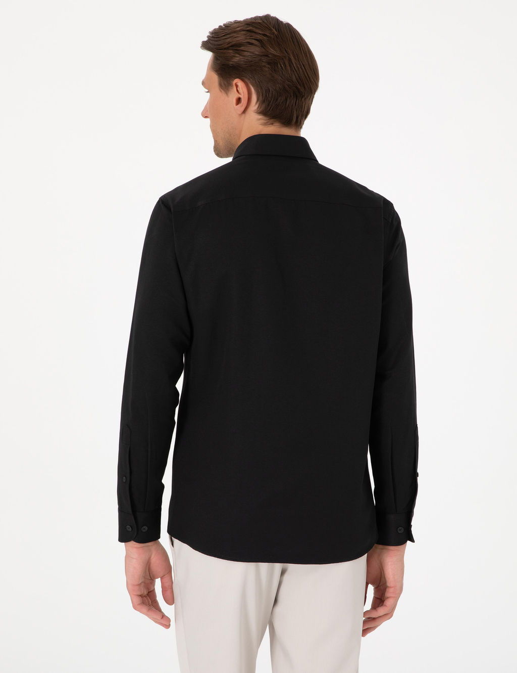 Siyah Oxford Slim Fit Kolay _t_lenebilir G_mlek