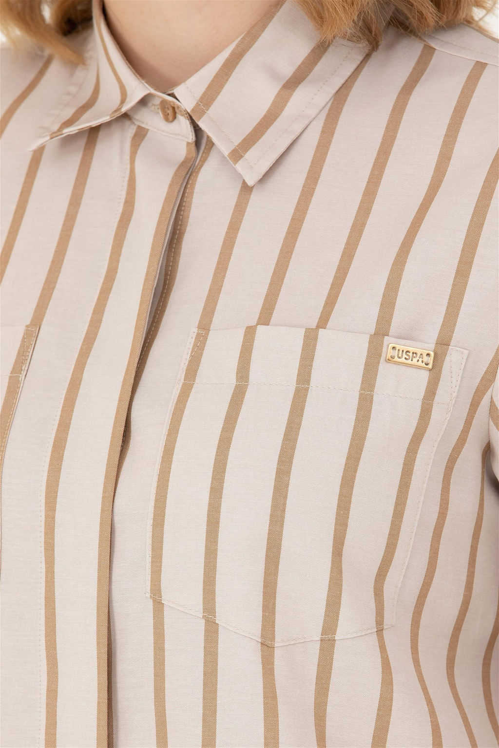 Женская рубашка песочного цвета с длинным рукавом - U.s. polo assn фото 14