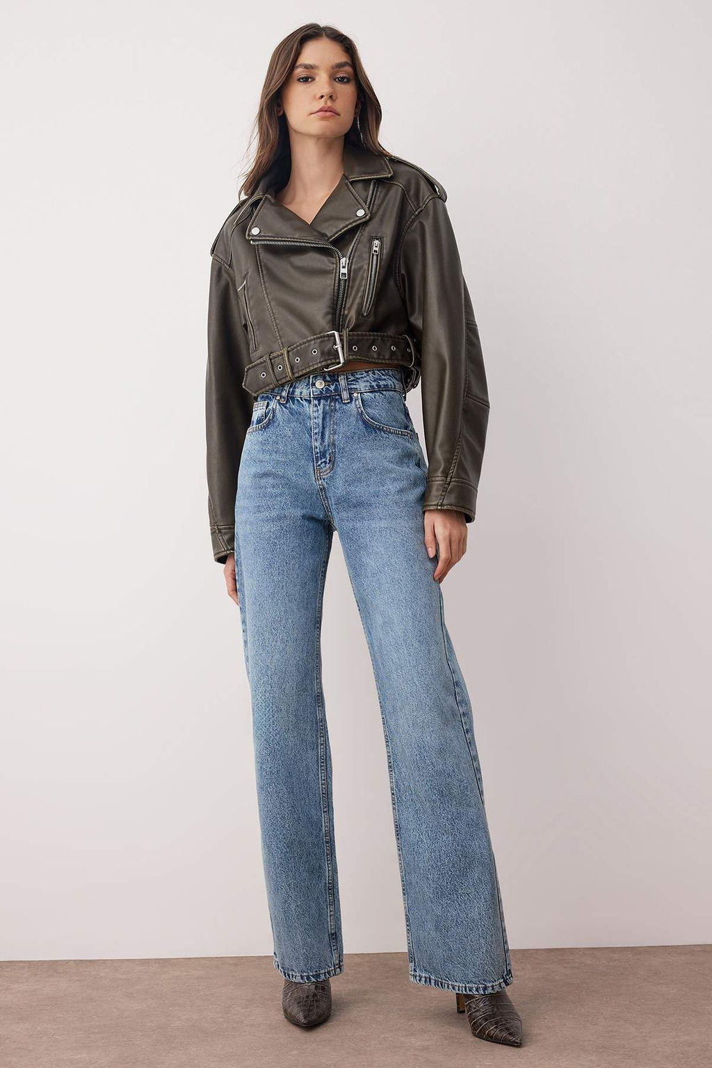 Antrasit Yuksek Bel Genis Paca Wide Leg Jeans TWOAW26JE00083