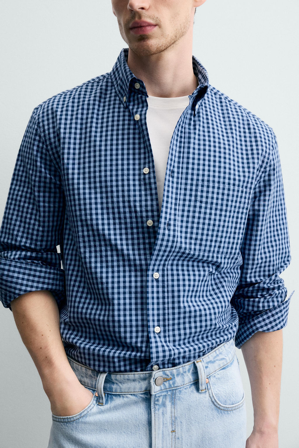 CAMISA REGULAR FIT ALGOD?N / Azul / Marino - Zara фото 5