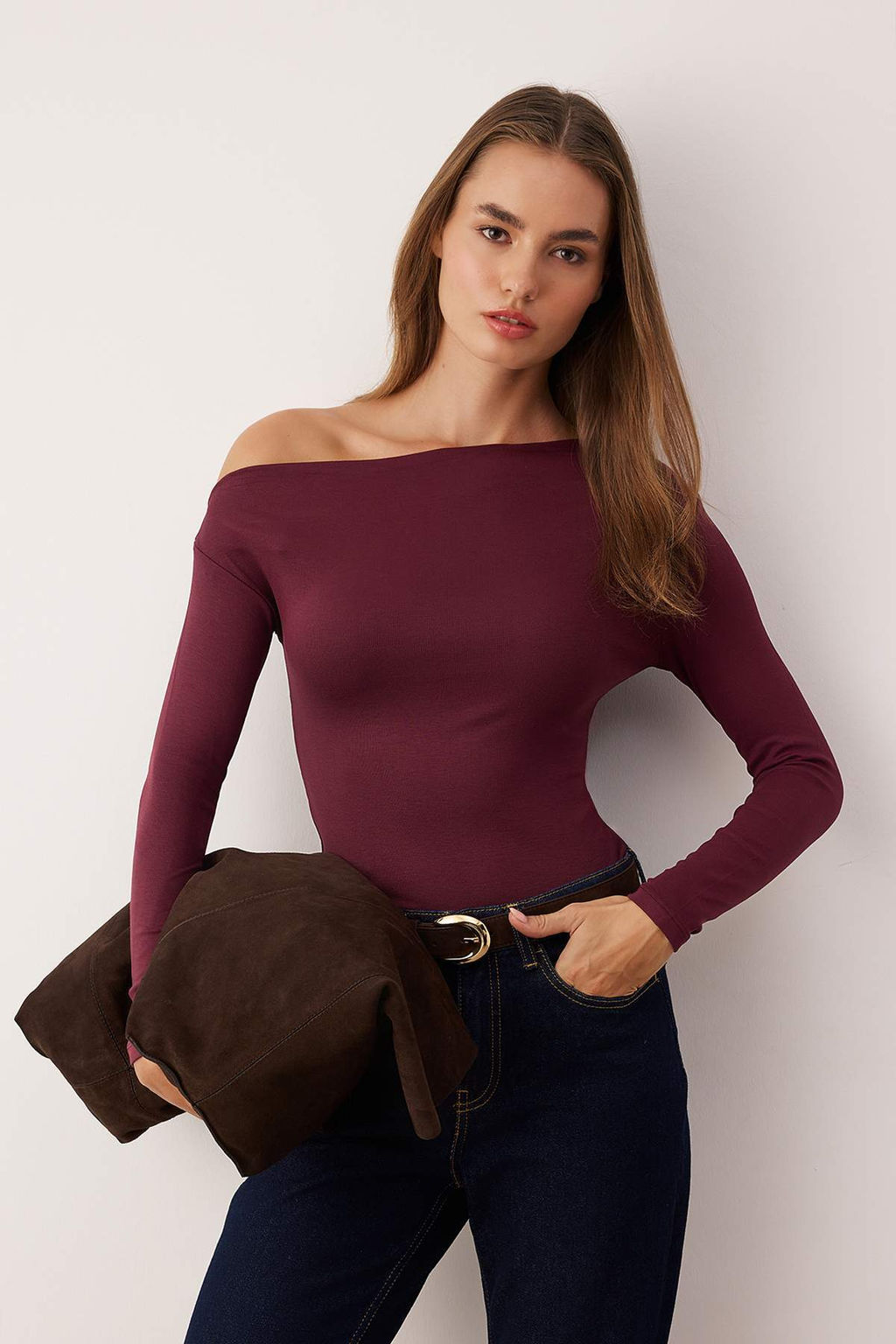 Murdum Premium Yumusak Kumasl? Fitted/Vucuda Oturan Kay?k Yaka Orme Bluz TWOAW24BZ00227