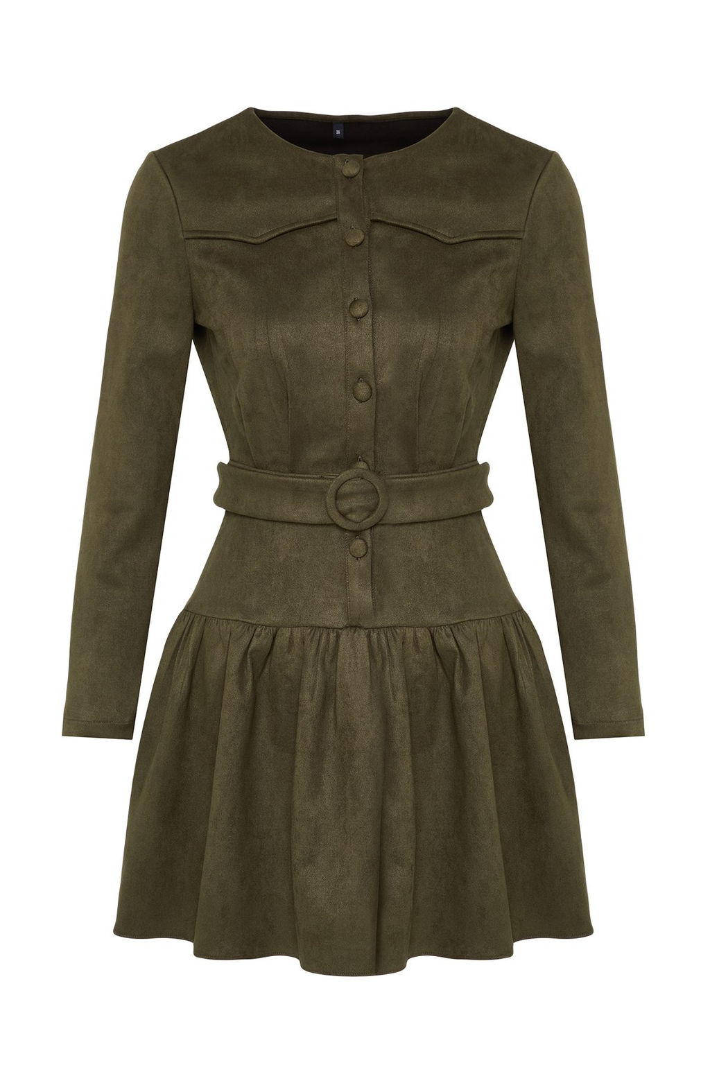 Haki Kemerli Duz K?sa / Mini Dokuma Elbise TWOAW25EL00252